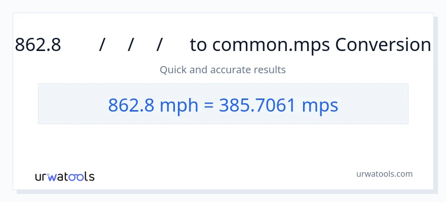 862.8 മണിക്കൂറിൽ മൈൽ ൽ നിന്ന് Meters Per Second ലേക്ക് പരിവർത്തനം