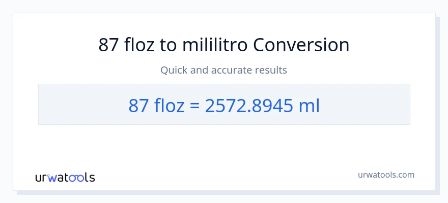 87 mga onsa ng likido patungong mga mililitro na conversion