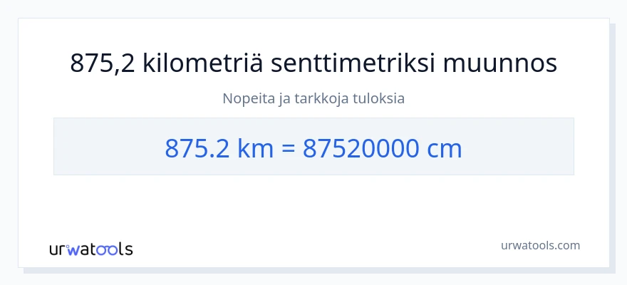 875.2 kilometrejä - Senttimetrit muunnos