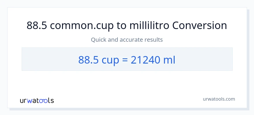 Conversione da 88.5 tazze a millilitri
