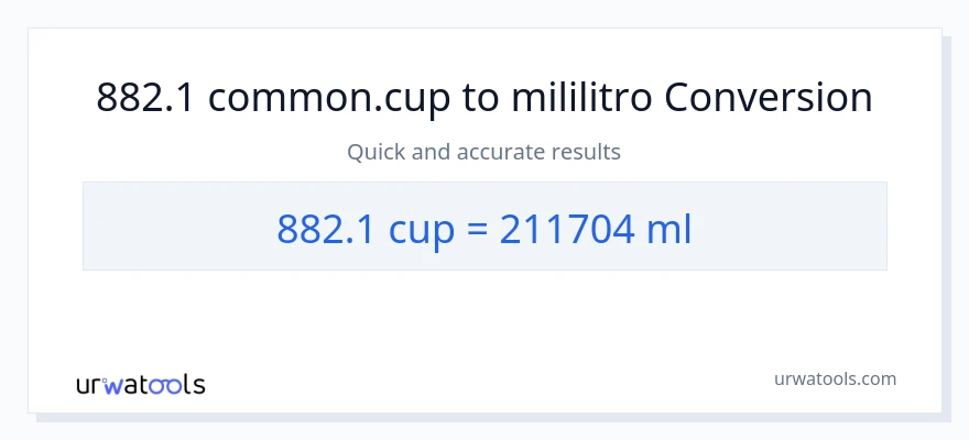 882.1 mga tasa patungong mga mililitro na conversion