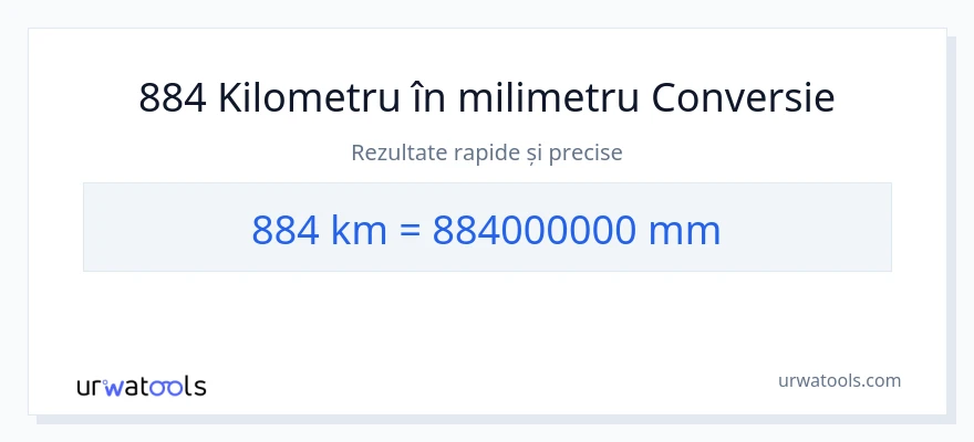 Conversie 884 kilometri la milimetri