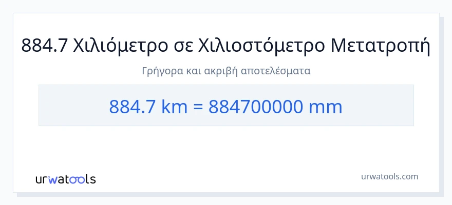 Μετατροπή 884.7 χιλιόμετρα σε χιλιοστά