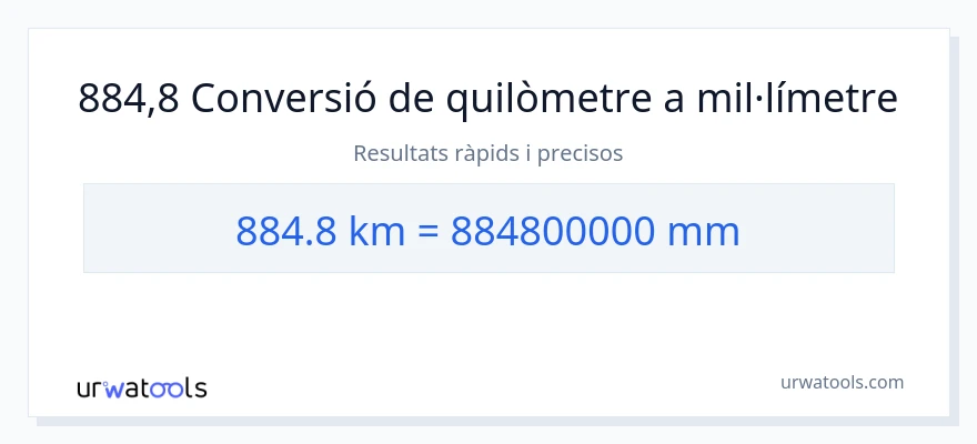 Conversió de 884.8 quilòmetres a mil·límetres