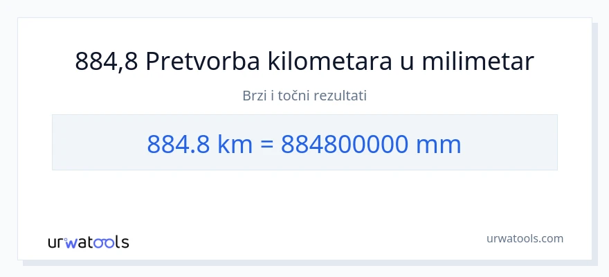 Konverzija od kilometara do milimetri: 884.8