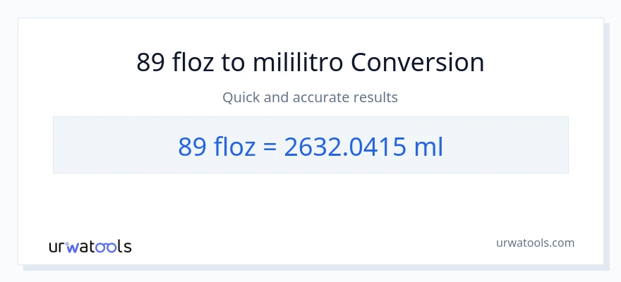 89 mga onsa ng likido patungong mga mililitro na conversion