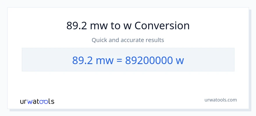 Conversió de 89.2 megawatts a watts
