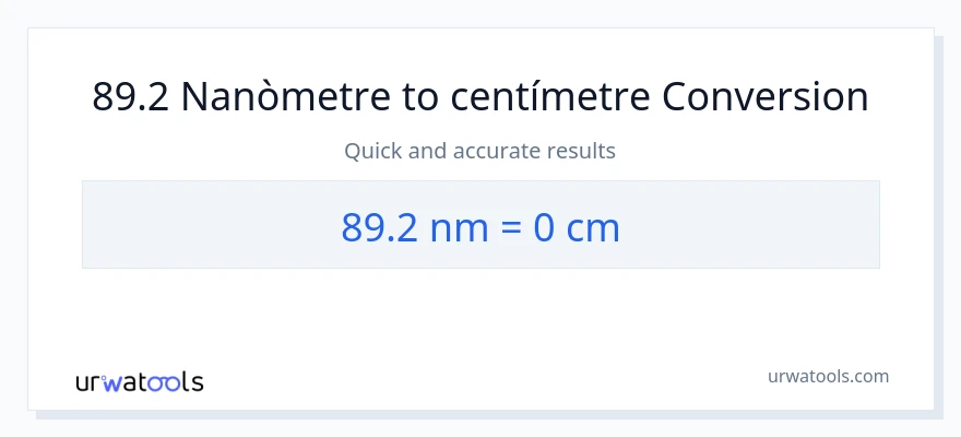 Conversió de 89.2 nanòmetres a Centímetres