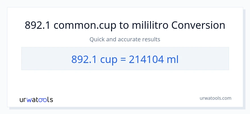 892.1 mga tasa patungong mga mililitro na conversion