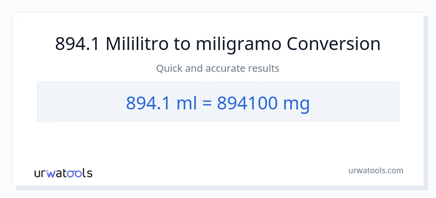 894.1 mga mililitro patungong miligramo na conversion