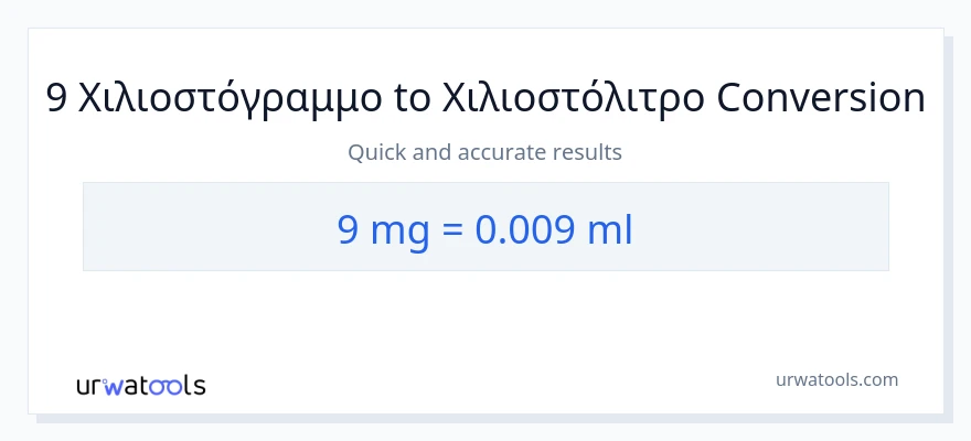 Μετατροπή 9 χιλιοστόγραμμα σε χιλιοστόλιτρα