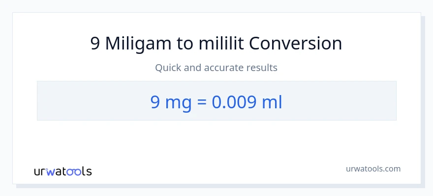 Chuyển đổi 9 miligam sang mililit