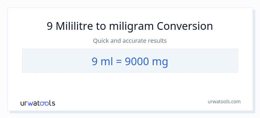 9 mililitre'den miligram'e dönüşüm