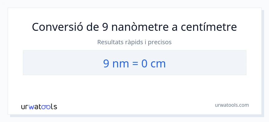 Conversió de 9 nanòmetres a Centímetres