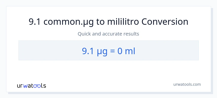 9.1 mga mikrogramo patungong mga mililitro na conversion