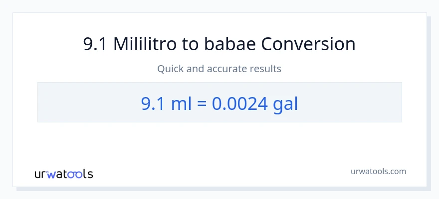 9.1 mga mililitro patungong Mga galon na conversion