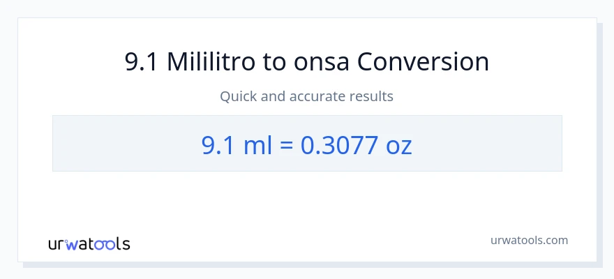 9.1 mga mililitro patungong Mga onsa na conversion