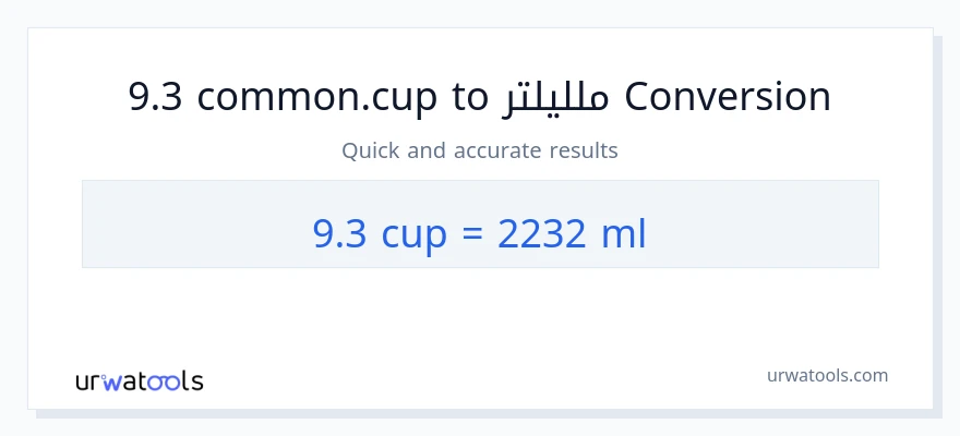 التحويل من 9.3 أكواب إلى ملليلتر