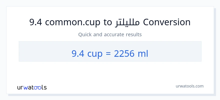 التحويل من 9.4 أكواب إلى ملليلتر