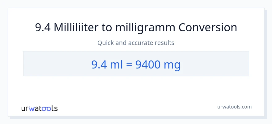 9.4 milliliitrid konversioon milligrammi-ks