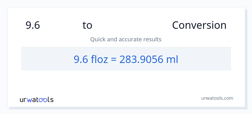 9.6 ദ്രാവക ഔൺസ് ൽ നിന്ന് മില്ലിലിറ്റർ ലേക്ക് പരിവർത്തനം