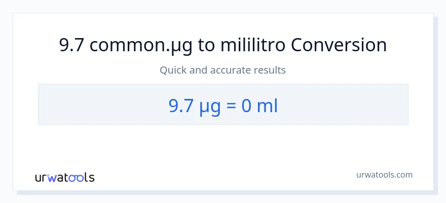 9.7 mga mikrogramo patungong mga mililitro na conversion