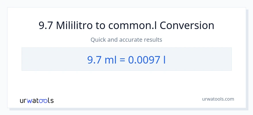 9.7 mga mililitro patungong Liters na conversion