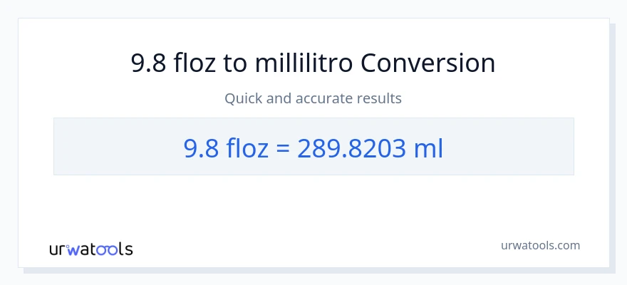 Conversione da 9.8 once fluide a millilitri