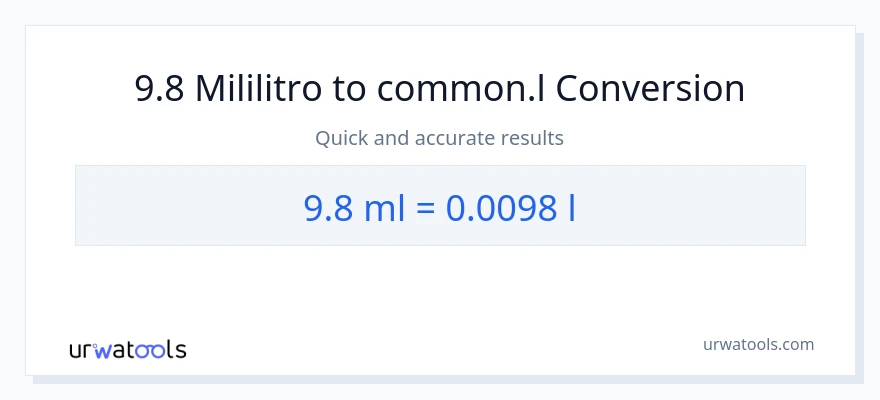 9.8 mga mililitro patungong Liters na conversion