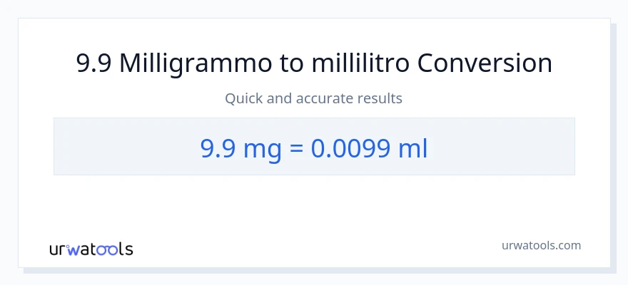 Conversione da 9.9 milligrammi a millilitri
