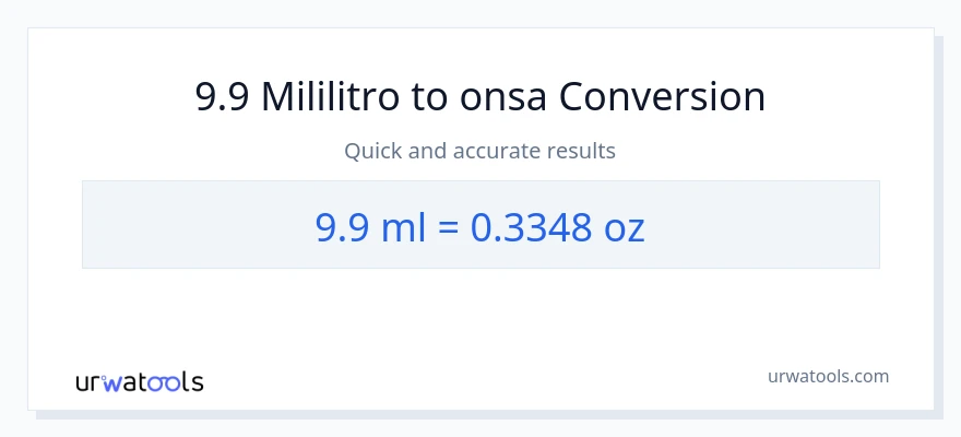 9.9 mga mililitro patungong Mga onsa na conversion