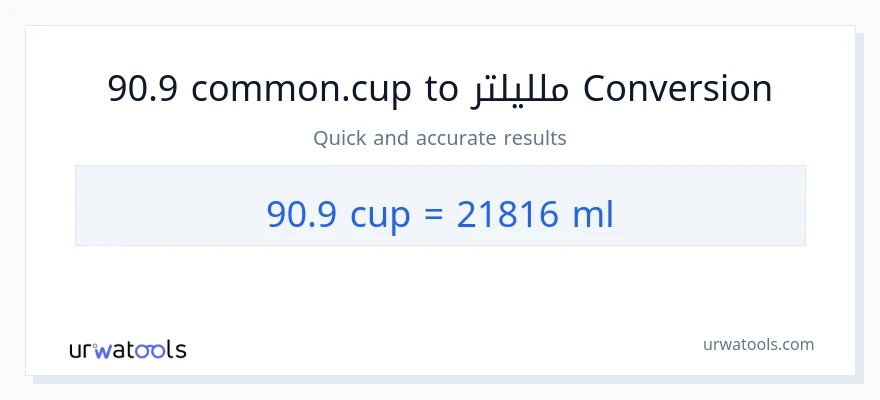 التحويل من 90.9 أكواب إلى ملليلتر