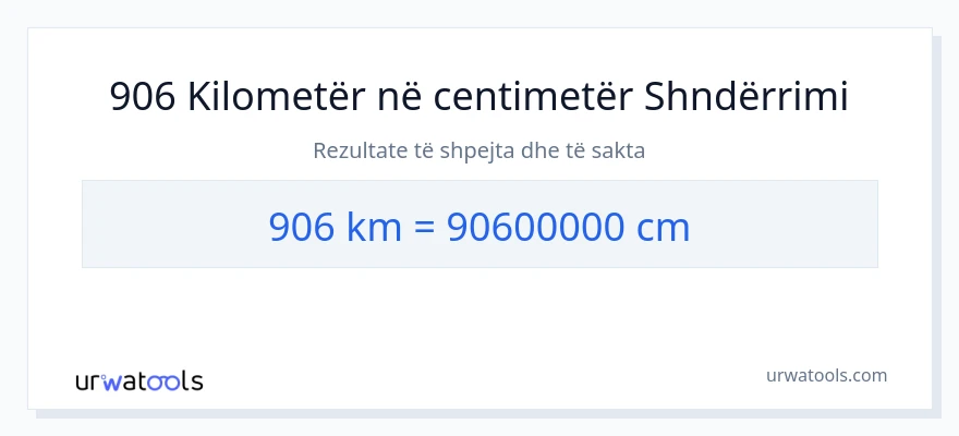 Konvertimi 906 kilometra në Centimetra