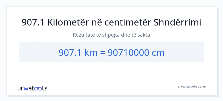 Konvertimi 907.1 kilometra në Centimetra