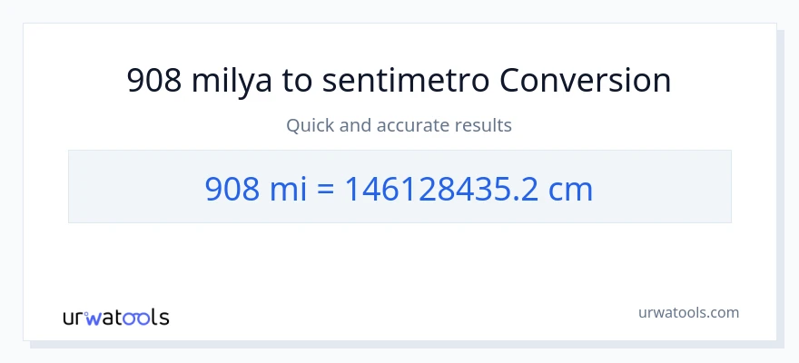 908 milya patungong Mga Sentimetro na conversion