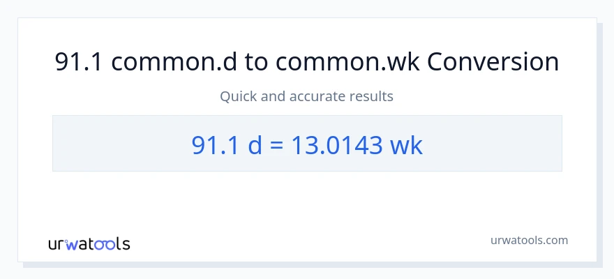 91.1 Mga Araw patungong Mga Linggo na conversion