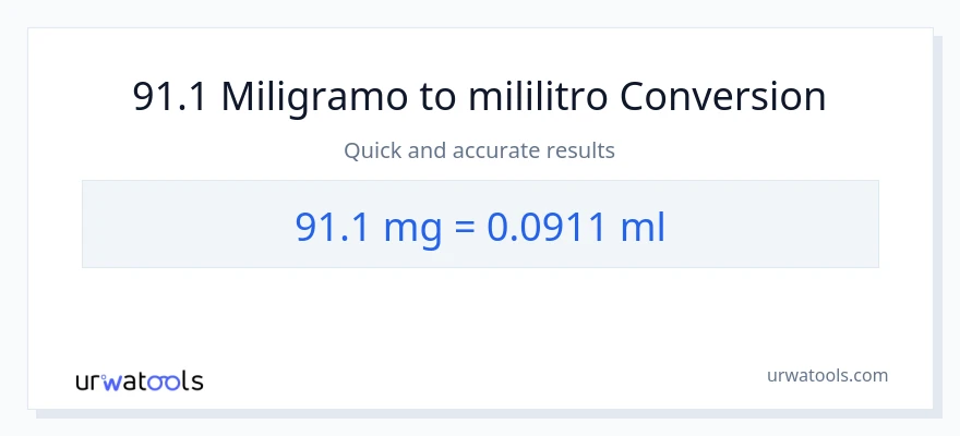 91.1 miligramo patungong mga mililitro na conversion