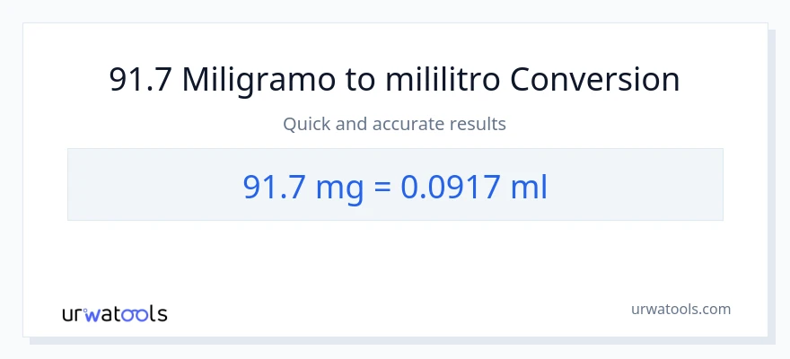 91.7 miligramo patungong mga mililitro na conversion