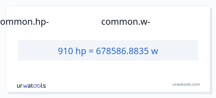 910 കുതിരശക്തി ൽ നിന്ന് വാട്ട്സ് ലേക്ക് പരിവർത്തനം
