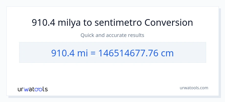910.4 milya patungong Mga Sentimetro na conversion