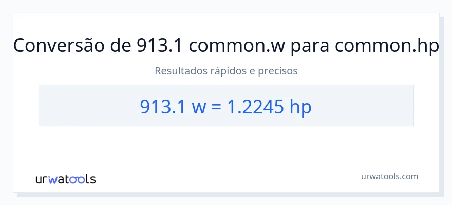 Conversão de 913.1 watts para cavalos de potência