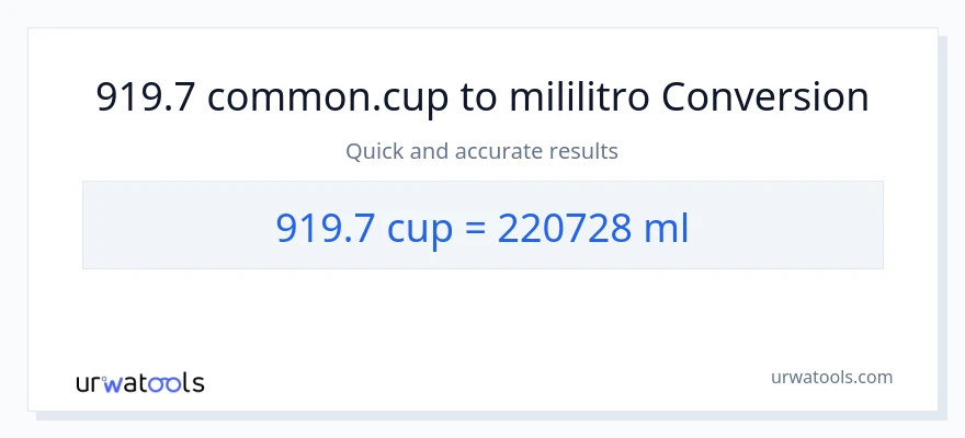919.7 mga tasa patungong mga mililitro na conversion