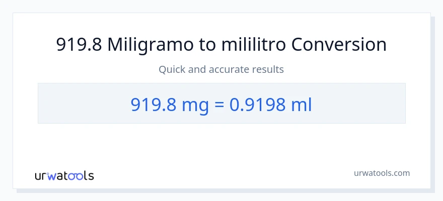 919.8 miligramo patungong mga mililitro na conversion