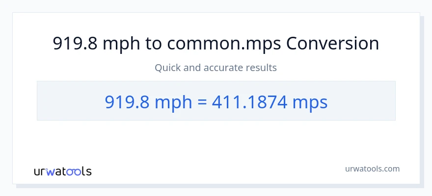919.8 milya kada oras patungong Meters Per Second na conversion