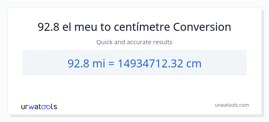 Conversió de 92.8 milles a Centímetres