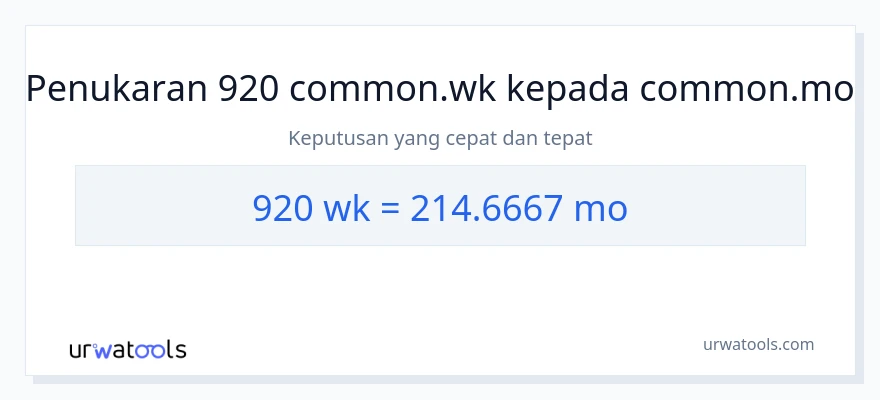 Penukaran 920 Minggu kepada Bulan