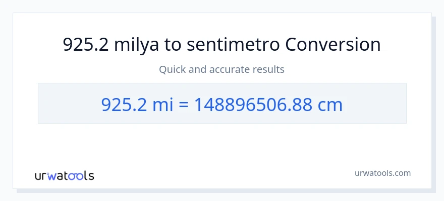 925.2 milya patungong Mga Sentimetro na conversion