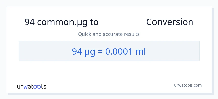 تبدیل 94 میکروگرم به میلی‌لیتر