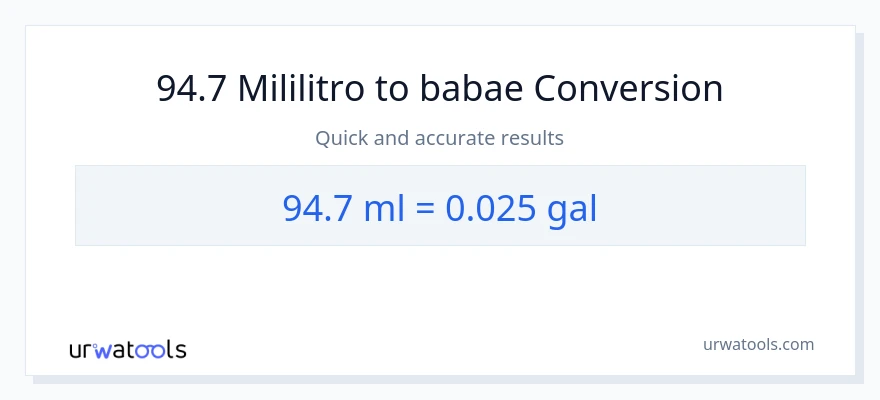 94.7 mga mililitro patungong Mga galon na conversion