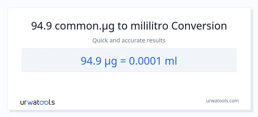94.9 mga mikrogramo patungong mga mililitro na conversion